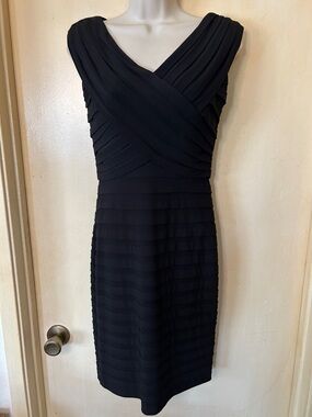 Adrianna Papell Black Layered Crossover Midi Dress size 6P